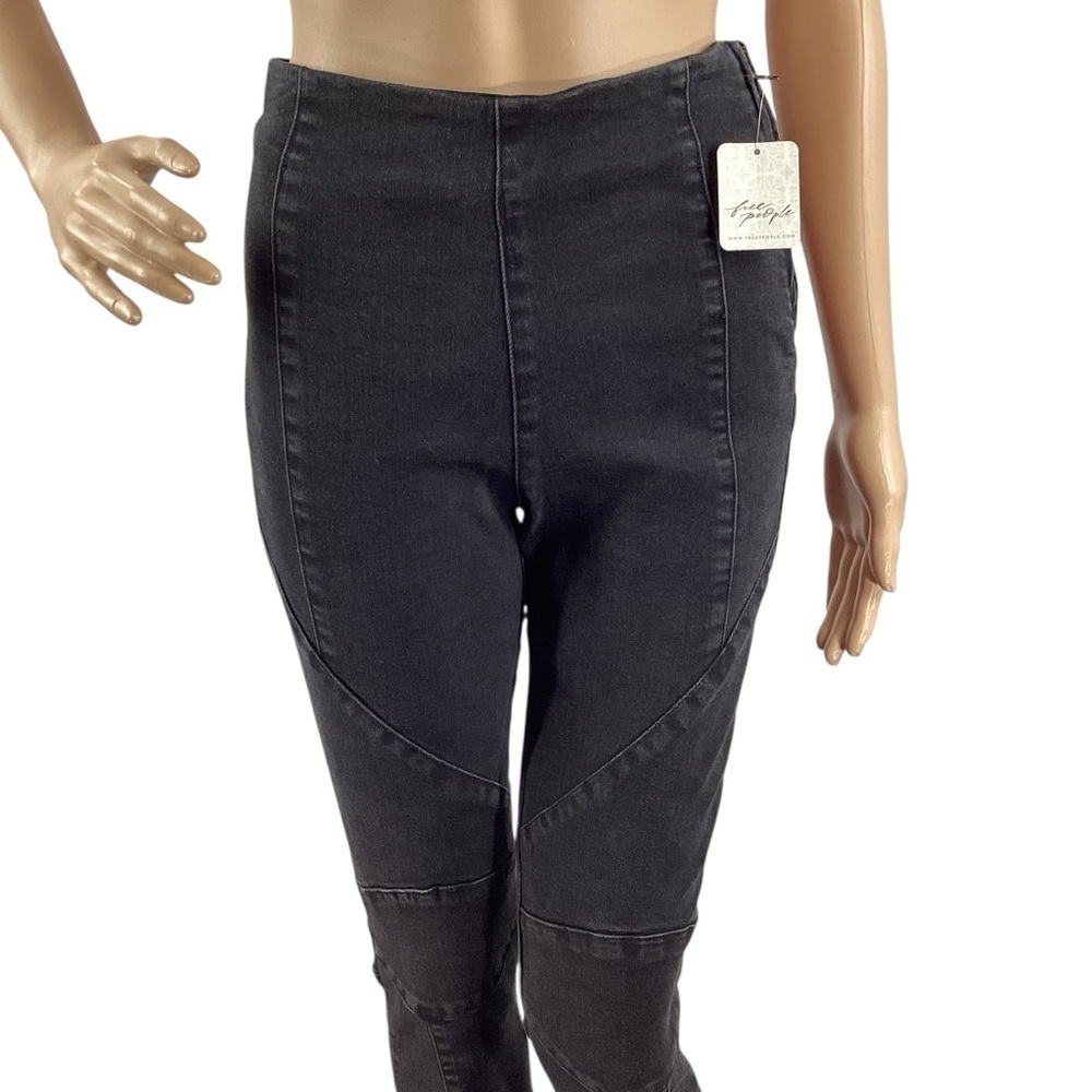 Free People We The Free Bella Moto Mid Rise Skinny Jeans Black 26 - Picture 2 of 8